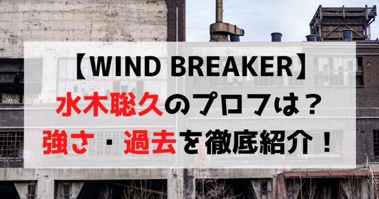 【WIND BREAKER】四天王・水木聡久とは？強さ・過去を紹介！